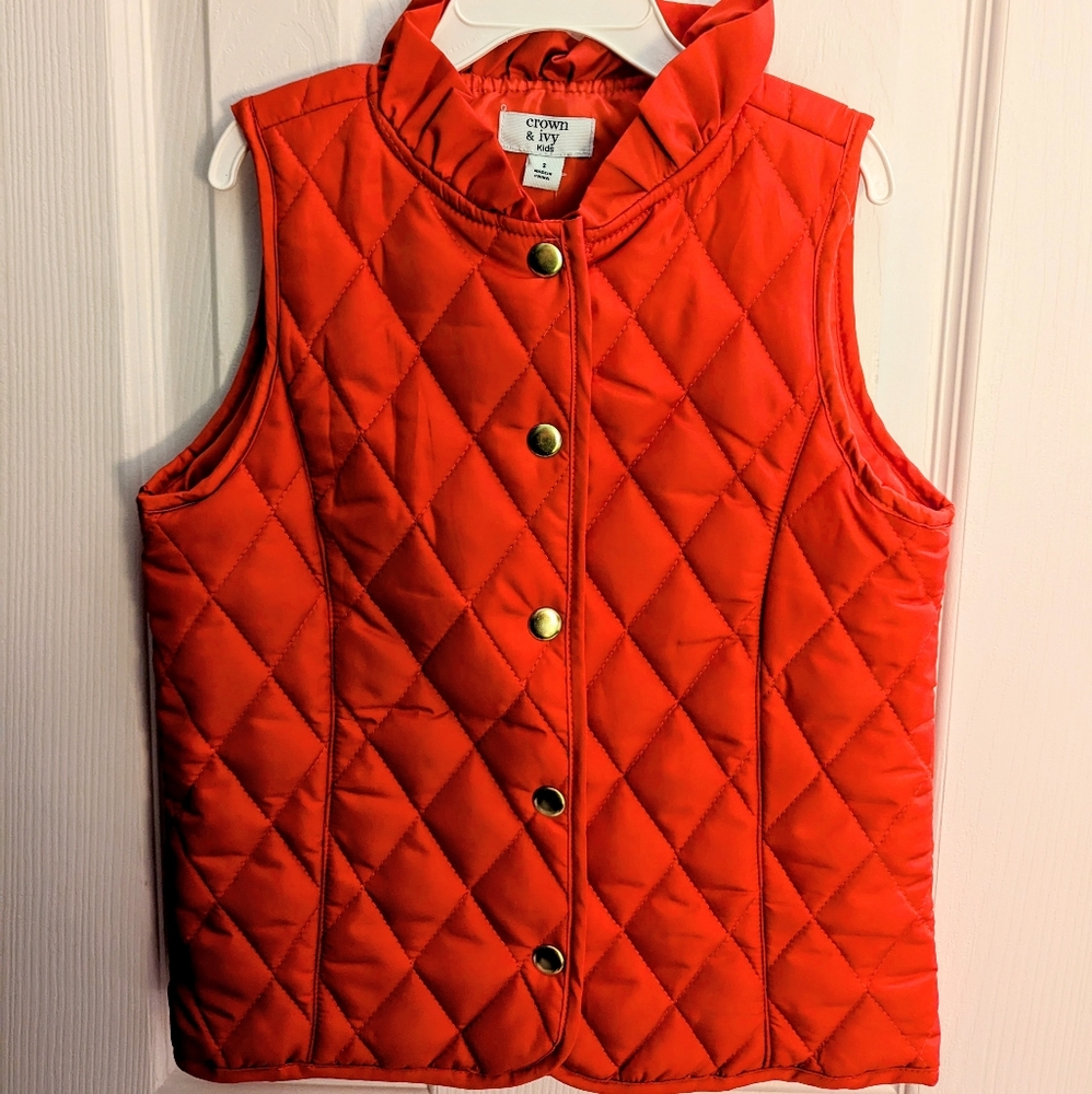 Crown & Ivy Girls Red Quilted Vest (Size Small)
